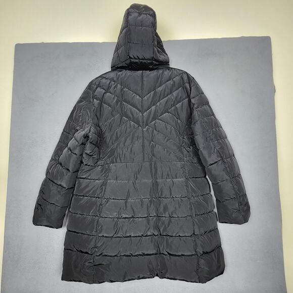 Kenneth Cole Reaction Puffer Parka Womens XL Black Hooded Quilted Down Coat - Picture 2 of 15